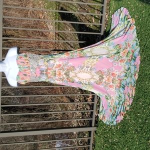 Floral & Rhinestones Strapless Long Formal Gown Siz 15